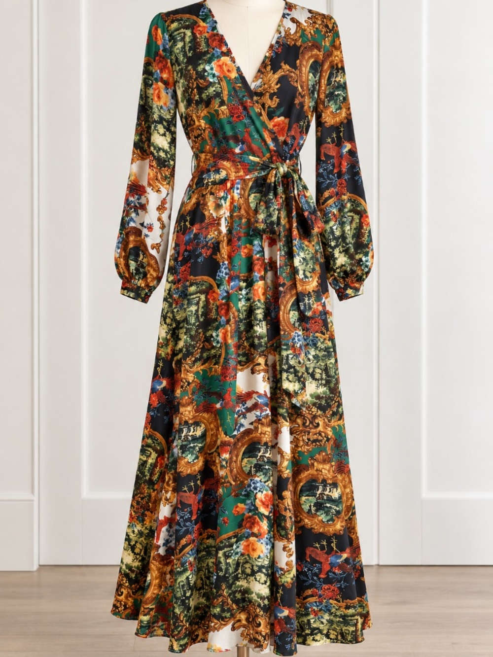 The Moon Baroque Oil Painting Tapestry Print Maxi Wrap Dress Size M